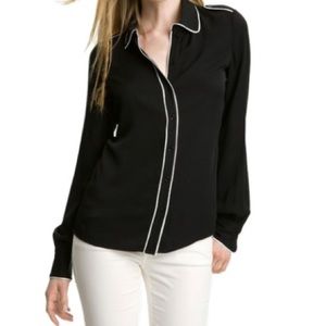 NWOT Rachel Zoe Black Button Down with White Trim